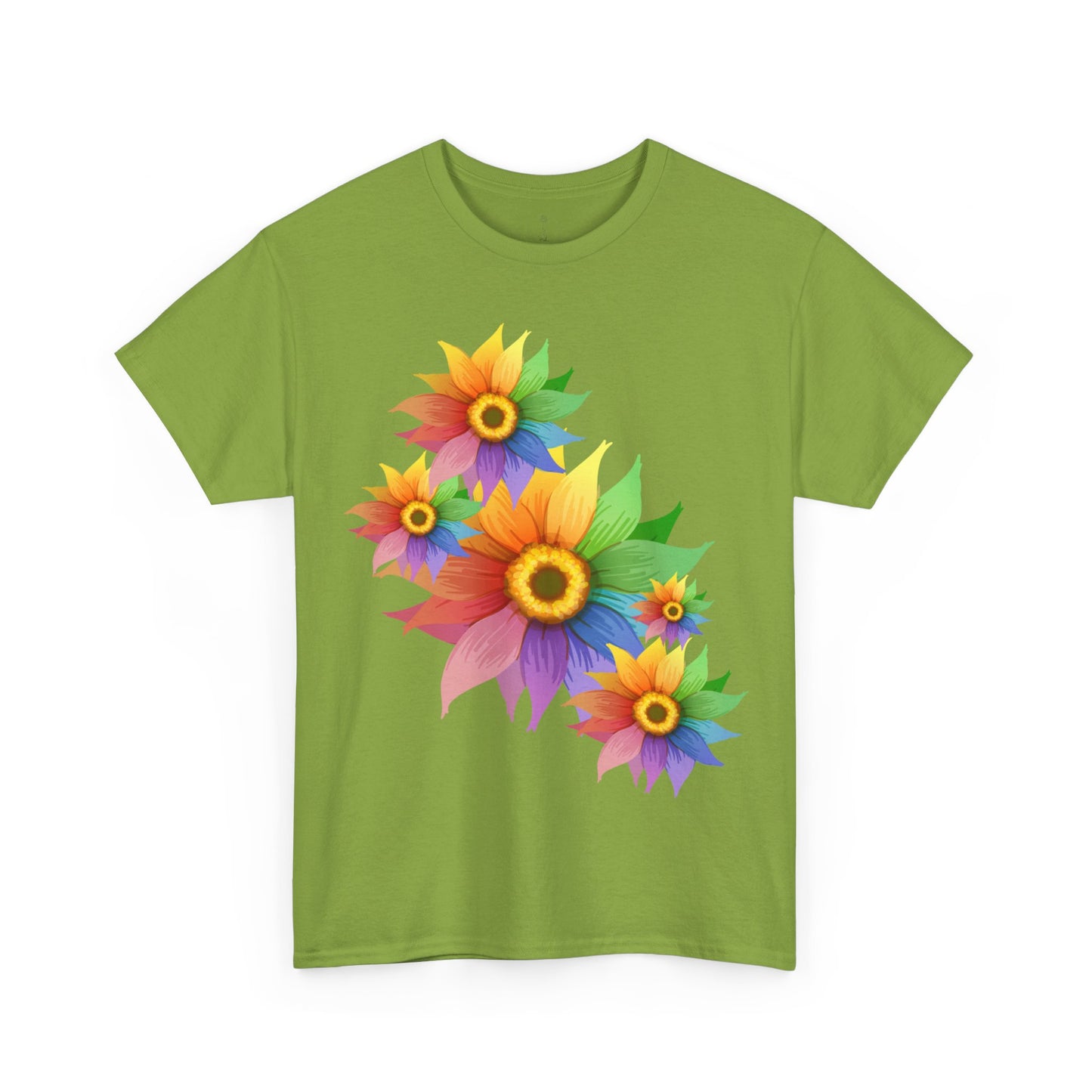 Ts1st Rainbow Sunflower Unisex Heavy Cotton Tee