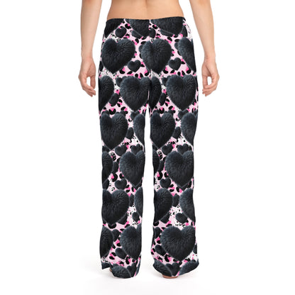 Cheetah Print Pajama Pants with Black Puffy Heart – Cozy Valentine’s Day Loungewear