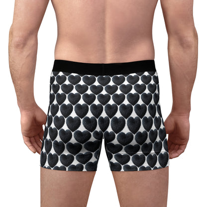 Men’s Valentine’s Day Boxer Briefs – Black Fuzzy Heart Design - By Ts1st