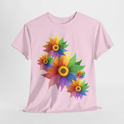 Ts1st Rainbow Sunflower Unisex Heavy Cotton Tee