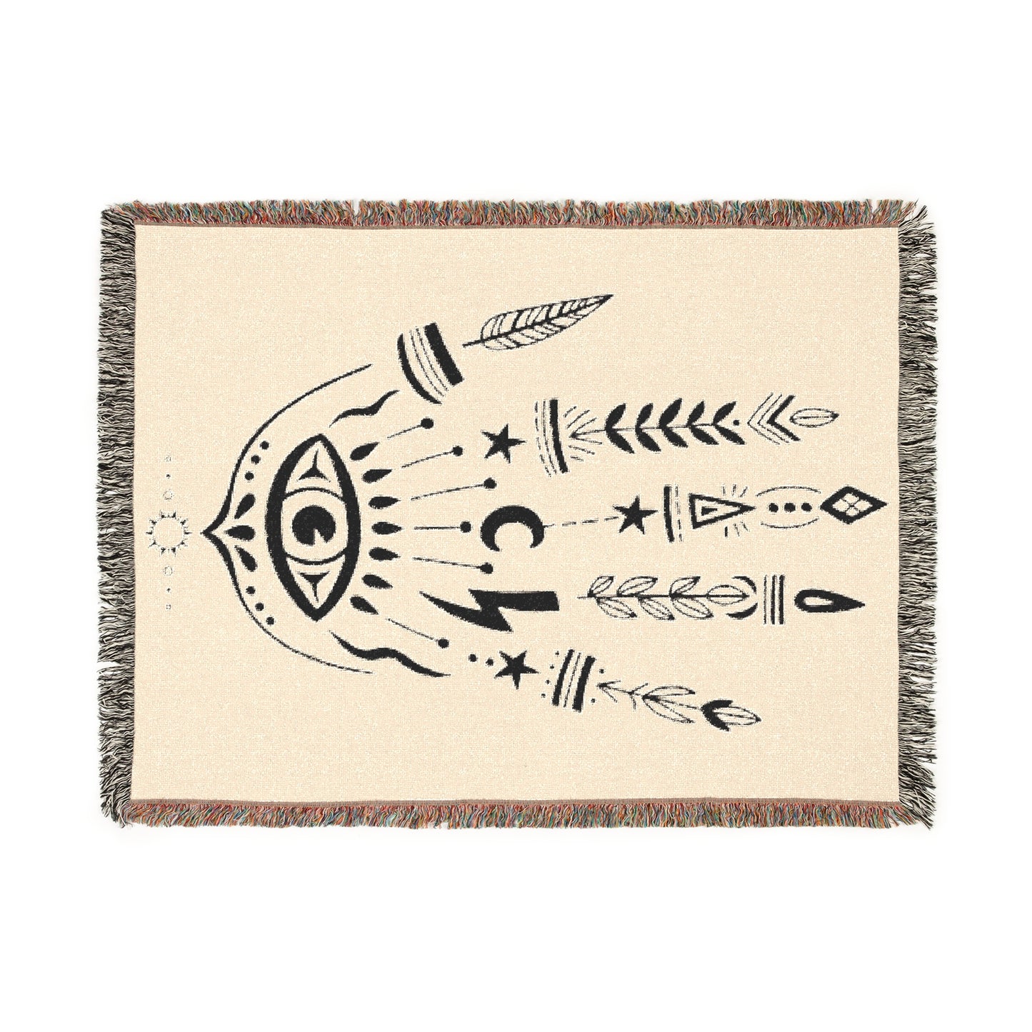 Boho Evil Eye Hand Woven Cotton Throw Blanket – Cozy and Chic Design