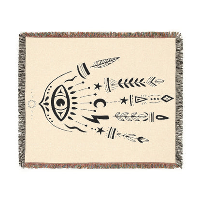 Boho Evil Eye Hand Woven Cotton Throw Blanket – Cozy and Chic Design