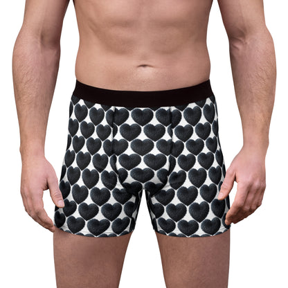 Men’s Valentine’s Day Boxer Briefs – Black Fuzzy Heart Design - By Ts1st