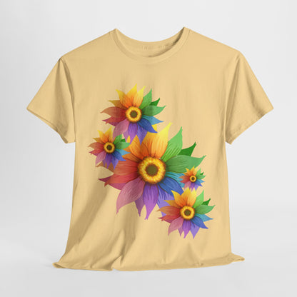 Ts1st Rainbow Sunflower Unisex Heavy Cotton Tee