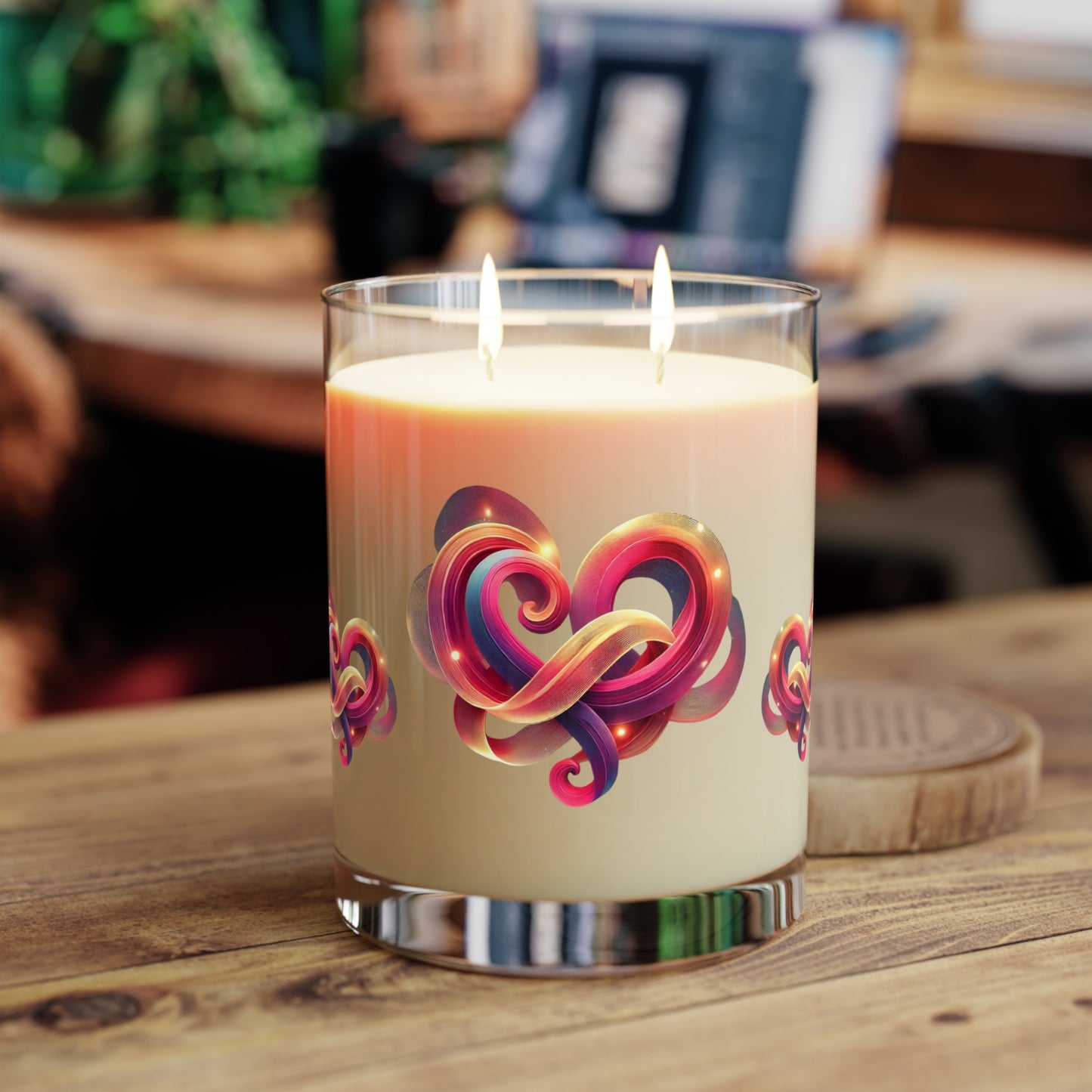 Valentine’s Day Scented Candle with Knotted Heart Design – Luxury Aromatherapy Gift - Full Glass, 11oz