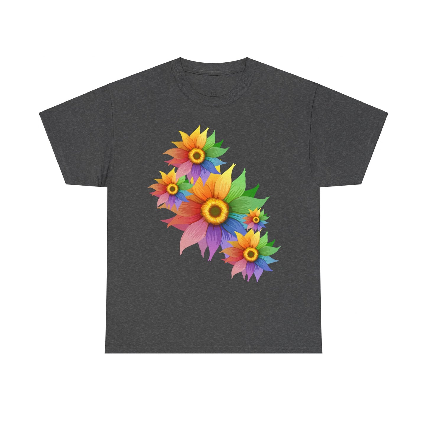 Ts1st Rainbow Sunflower Unisex Heavy Cotton Tee