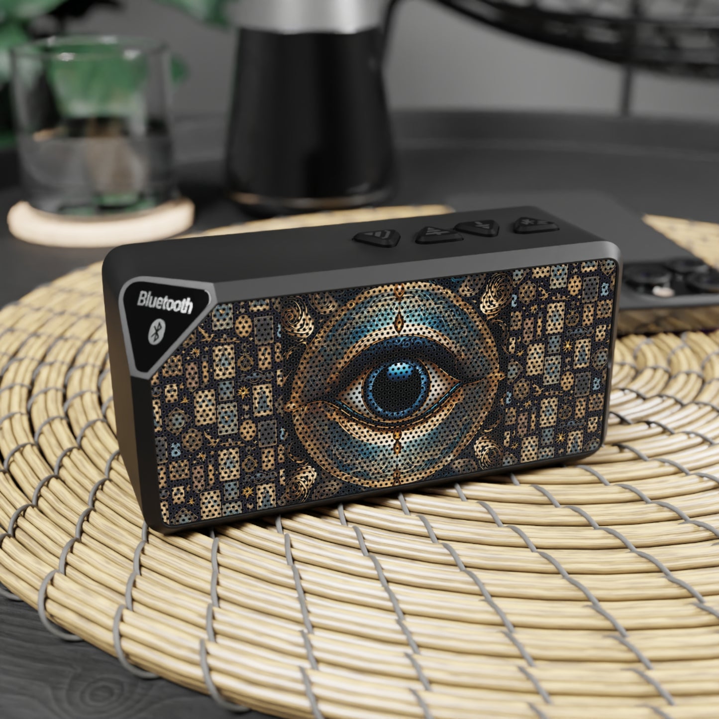 AI-Generated Evil Eye Art Bluetooth Jabba Speaker – Designed by Ts1st LLC