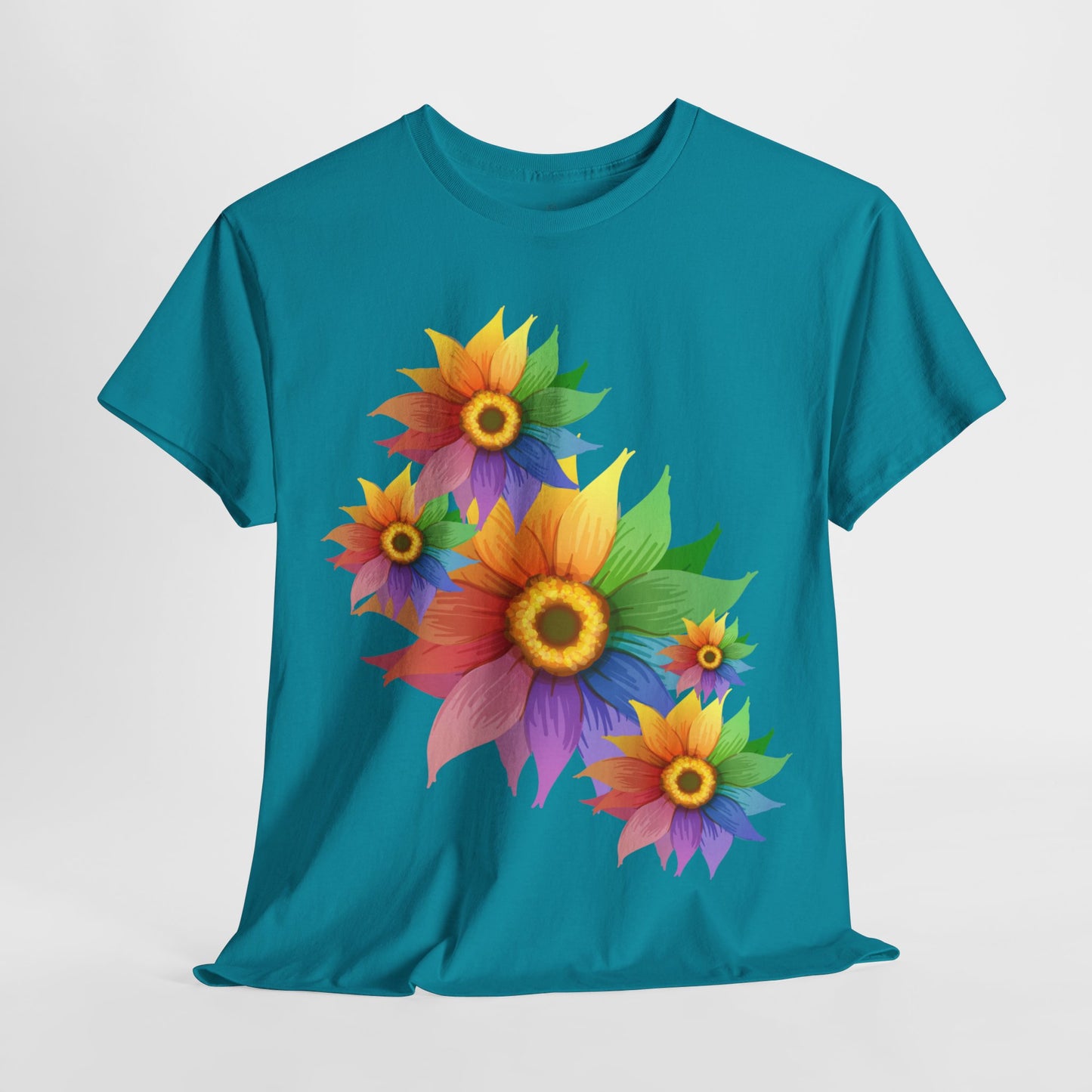 Ts1st Rainbow Sunflower Unisex Heavy Cotton Tee