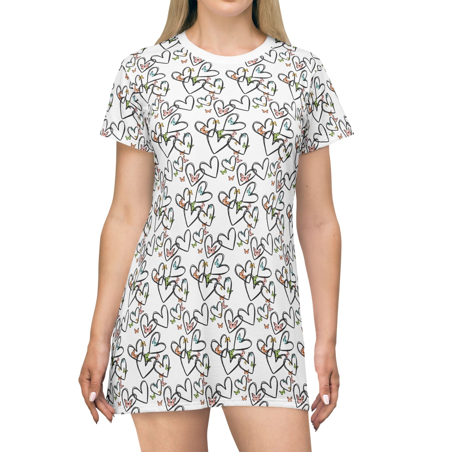 Valentine's Heart Print T-Shirt Dress – Chic and Playful Style - By Ts1st