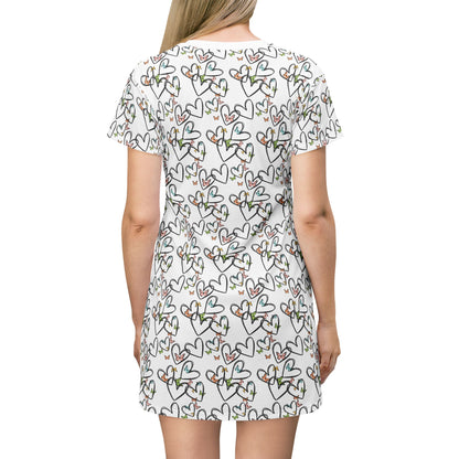 Valentine's Heart Print T-Shirt Dress – Chic and Playful Style - By Ts1st