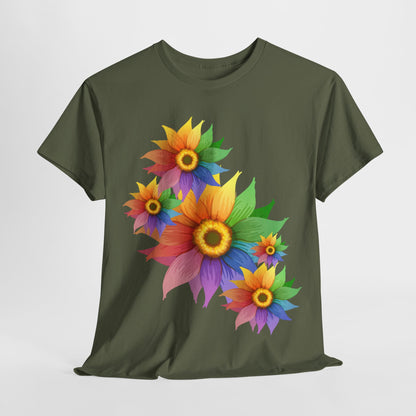 Ts1st Rainbow Sunflower Unisex Heavy Cotton Tee