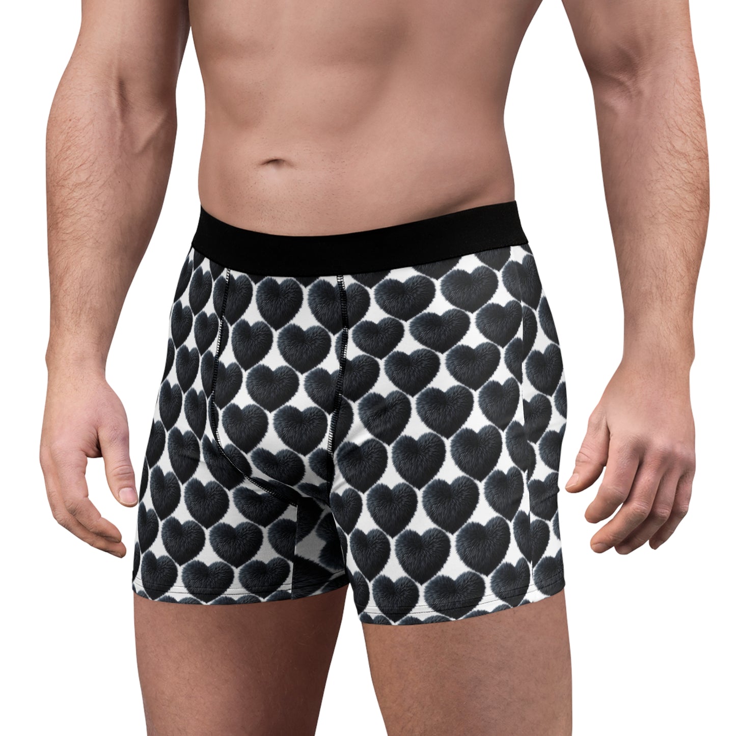 Men’s Valentine’s Day Boxer Briefs – Black Fuzzy Heart Design - By Ts1st