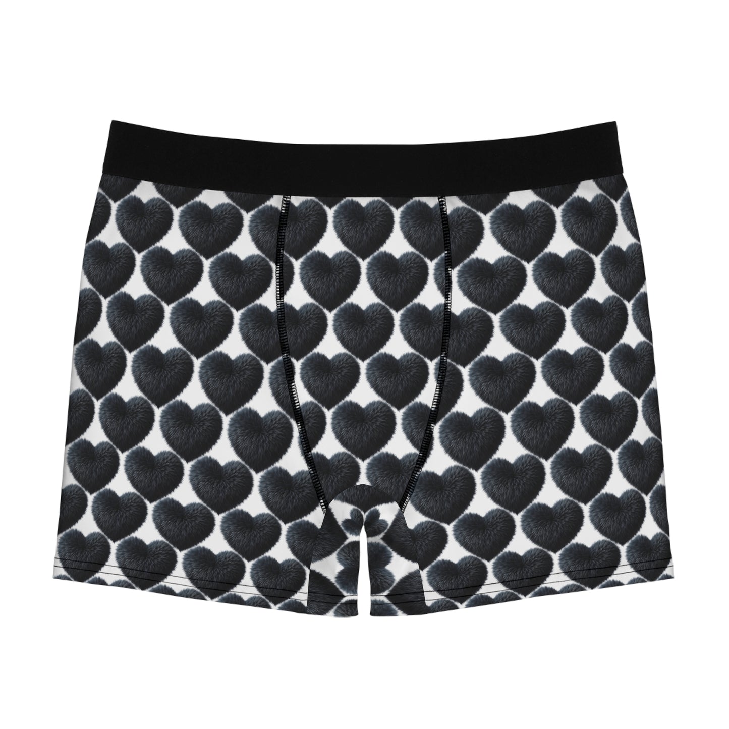 Men’s Valentine’s Day Boxer Briefs – Black Fuzzy Heart Design - By Ts1st