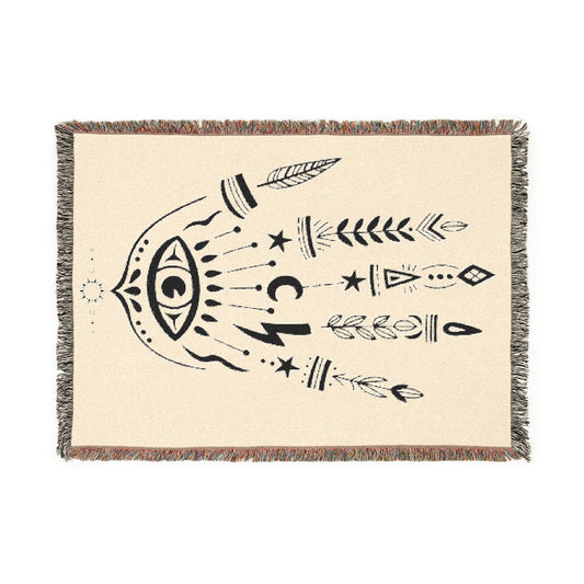 Boho Evil Eye Hand Woven Cotton Throw Blanket – Cozy and Chic Design