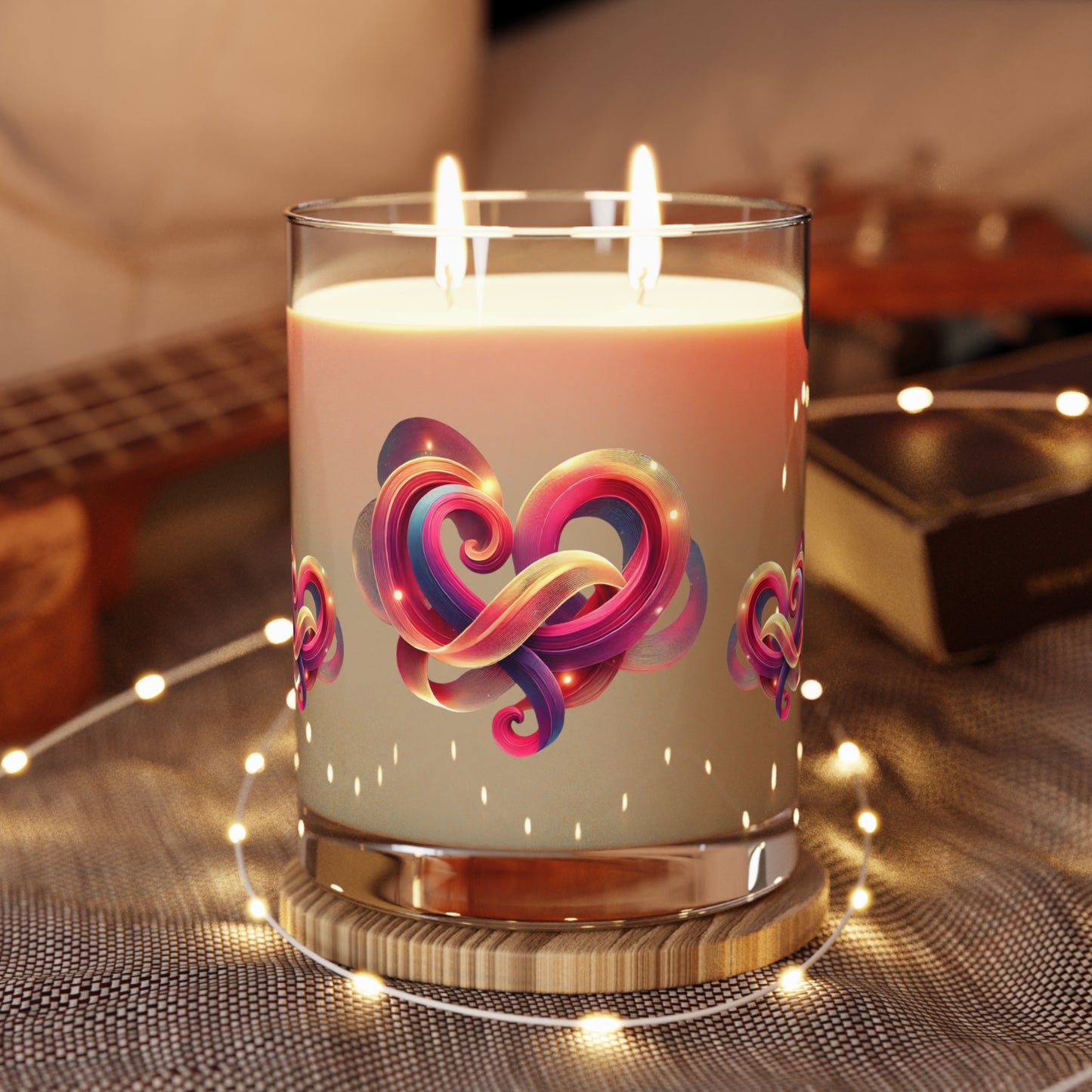 Valentine’s Day Scented Candle with Knotted Heart Design – Luxury Aromatherapy Gift - Full Glass, 11oz