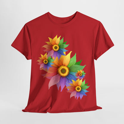 Ts1st Rainbow Sunflower Unisex Heavy Cotton Tee