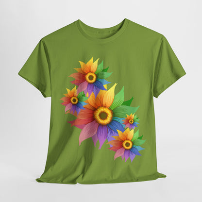 Ts1st Rainbow Sunflower Unisex Heavy Cotton Tee