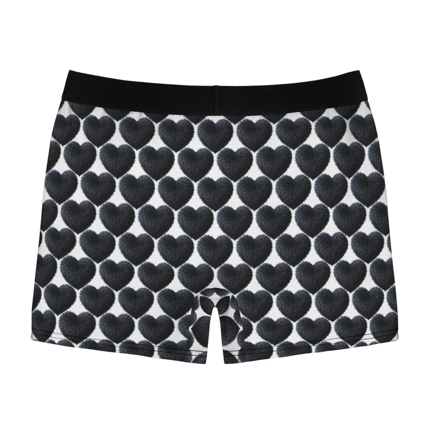 Men’s Valentine’s Day Boxer Briefs – Black Fuzzy Heart Design - By Ts1st