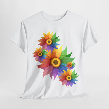 Ts1st Rainbow Sunflower Unisex Heavy Cotton Tee