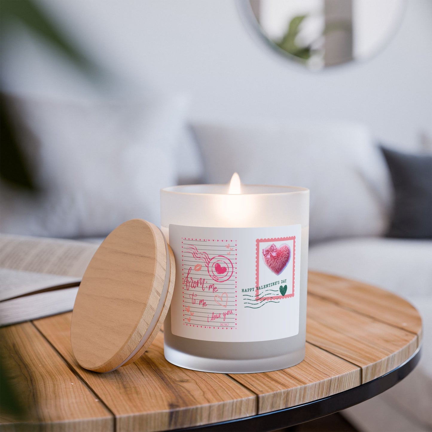 Unique Valentine’s Day Frost Candle with Wooden Wick – Luxury Aromatherapy Gift  - 11oz