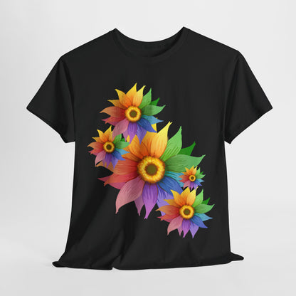 Ts1st Rainbow Sunflower Unisex Heavy Cotton Tee