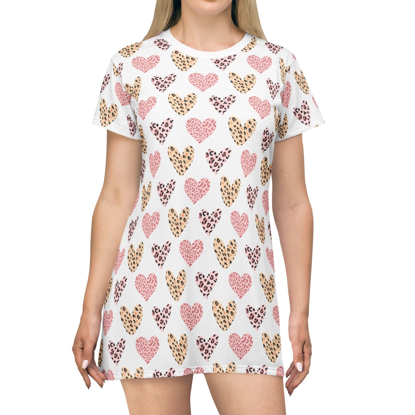 Boho Heart Print All-Over-Print T-Shirt Dress – Effortless Style & Comfort - By Ts1st Shop