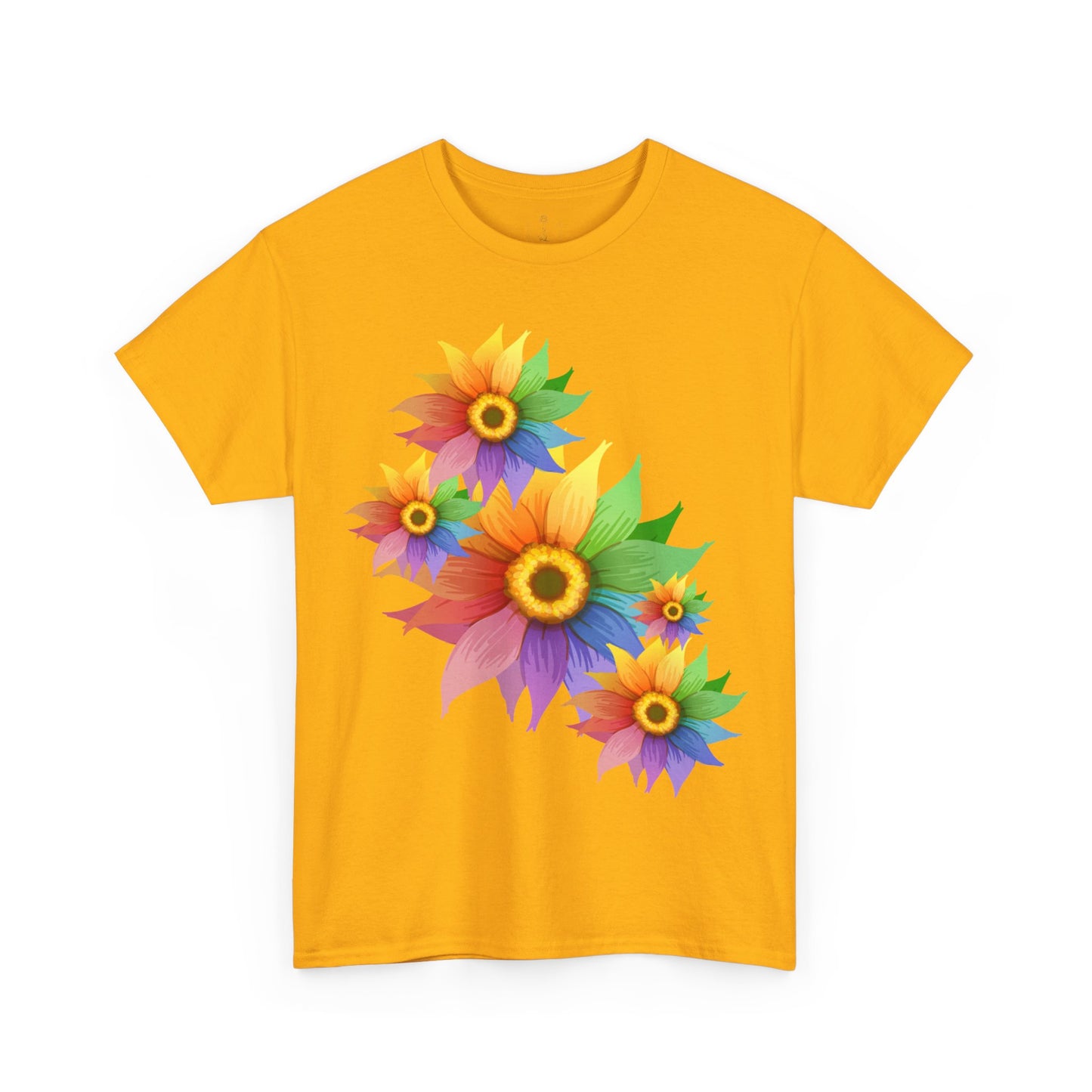 Ts1st Rainbow Sunflower Unisex Heavy Cotton Tee