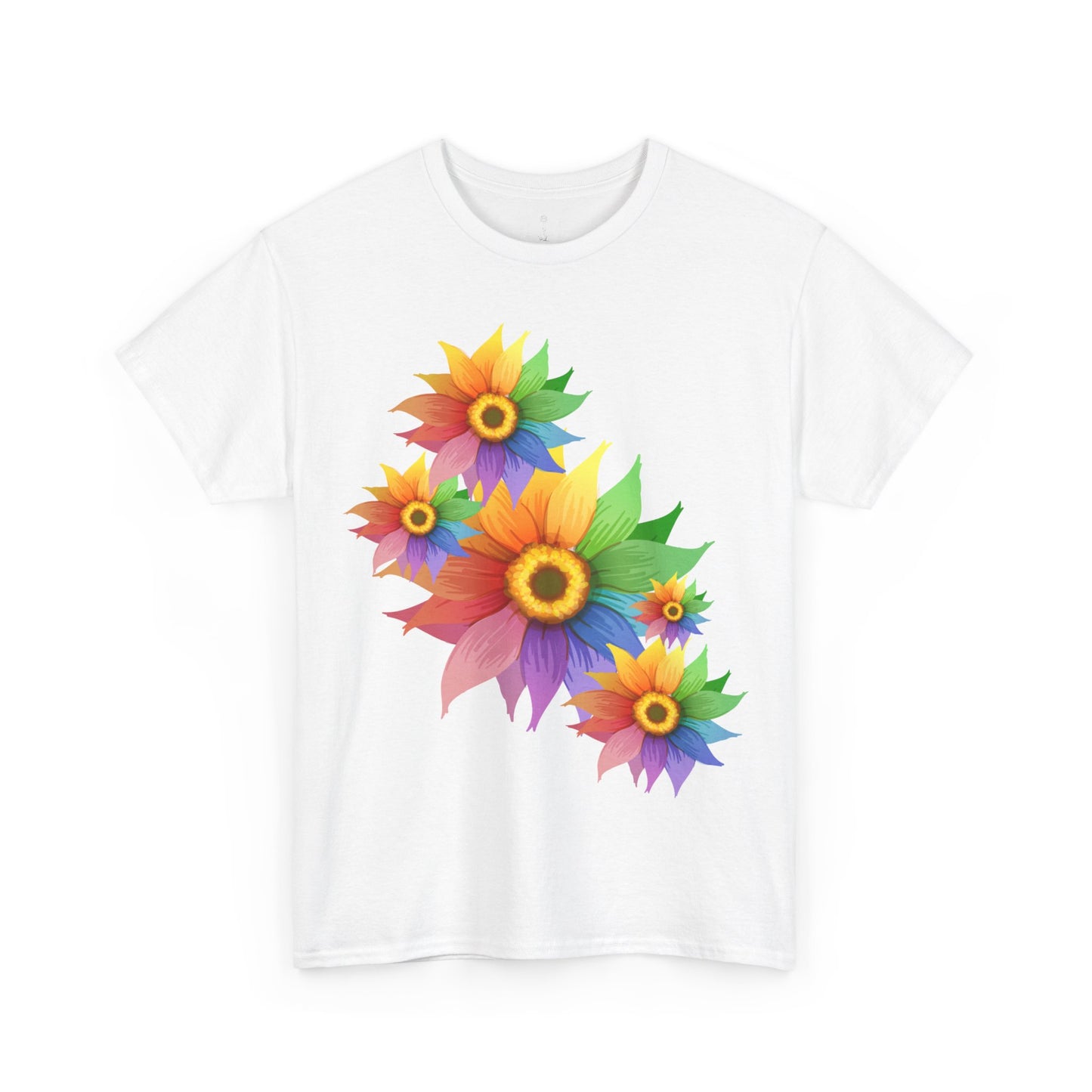 Ts1st Rainbow Sunflower Unisex Heavy Cotton Tee