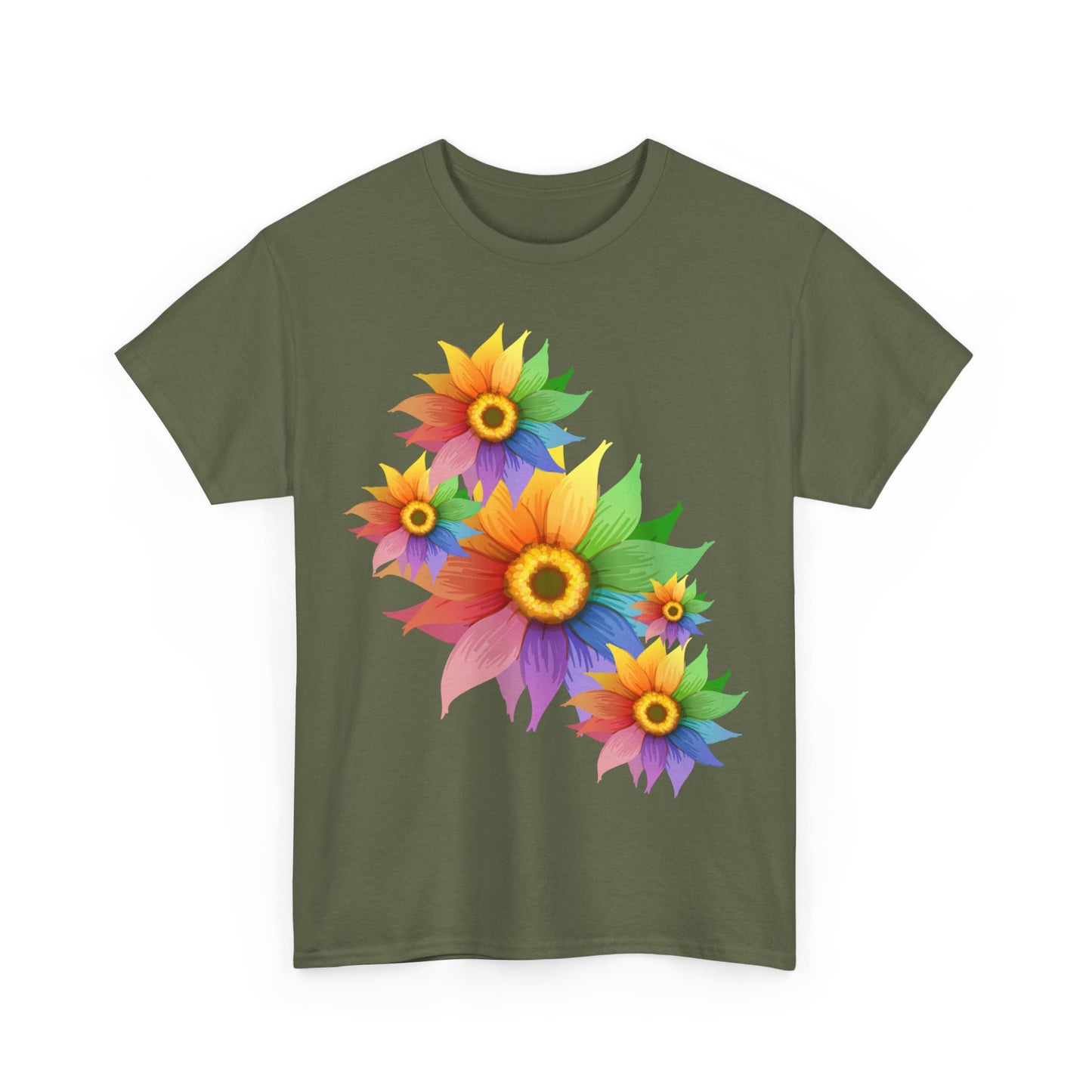 Ts1st Rainbow Sunflower Unisex Heavy Cotton Tee